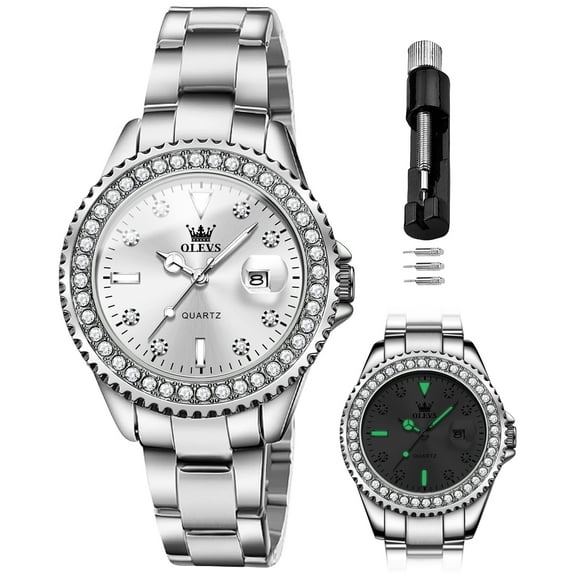 OLEVS Watches for Women Fashion Dress Elegant Luxury Womens Watches Analog Quartz Diamond Stainless Steel Waterproof Luminous Date Ladies Watches Gifts Reloj para Mujer