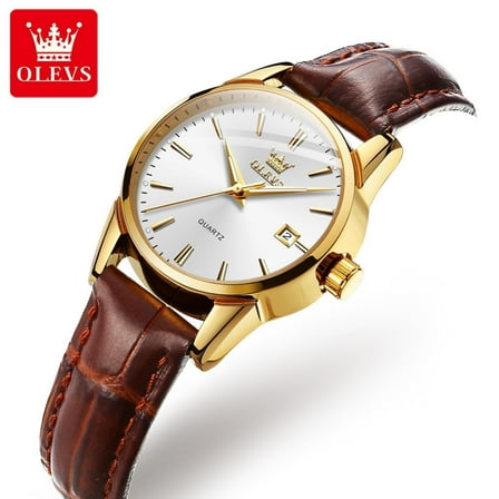 OLEVS Watches for Women Luxury Dress Analog Quartz Easy Read Digital Date Classic Luminous Brown Leather Strap Waterproof Female Wrist Watches Relojes para Mujer