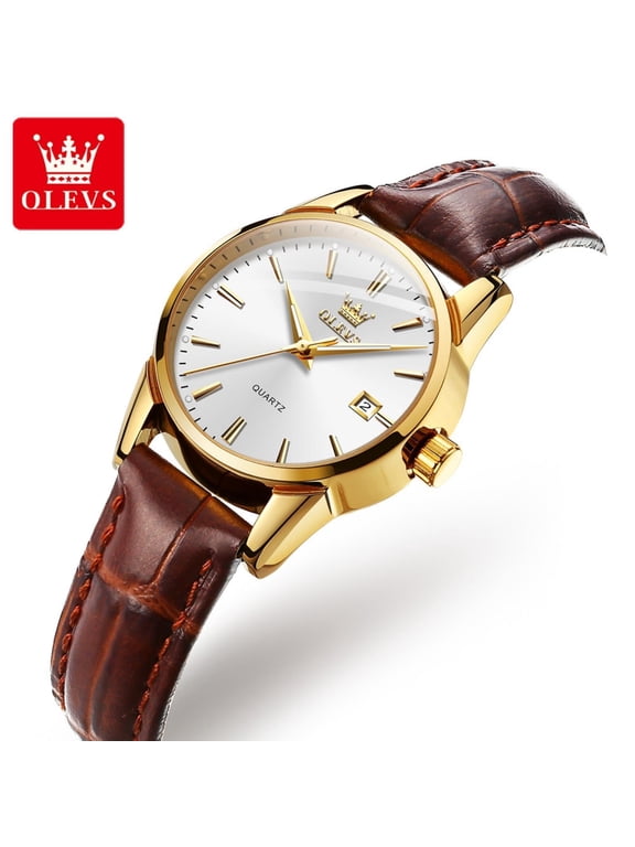 Watches for Women Luxury Dress Analog Quartz Easy Read Digital Date Classic Luminous Brown Leather Strap Waterproof Female Wrist Watches Relojes para Mujer