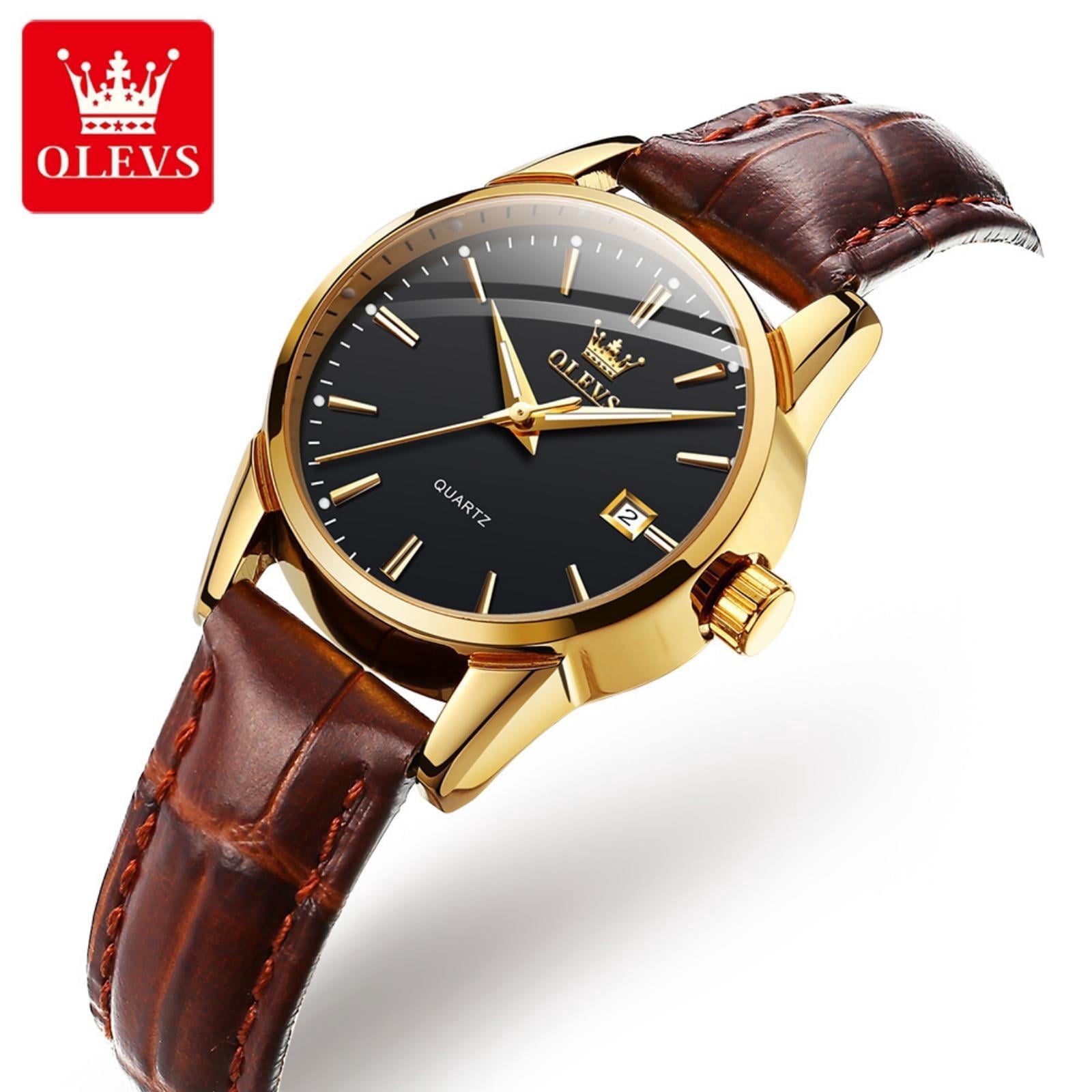 OLEVS Watches for Women Luxury Dress Analog Quartz Easy Read Digital Date Classic Luminous Brown Leather Strap Waterproof Female Wrist Watches Relojes para Mujer