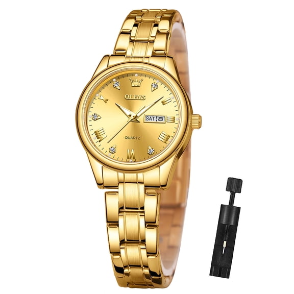 OLEVS Watches for Women Luxury Dress Quartz Analog Casual Gold Plated Stainless Steel Waterproof Luminous Date Fashion Ladies Wrist Watches Gifts Relojes para Mujer