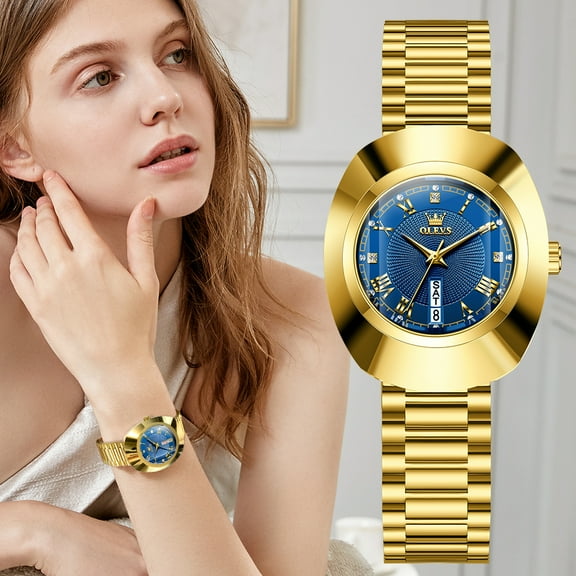 OLEVS Watches for Women Luxury Dress Waterproof Analog Quartz Fashion Gold Plated Tungsten Steel Roman Numeral Date Classic Female Ladies Watches Women Wrist Watches Gift Relojes para Mujer