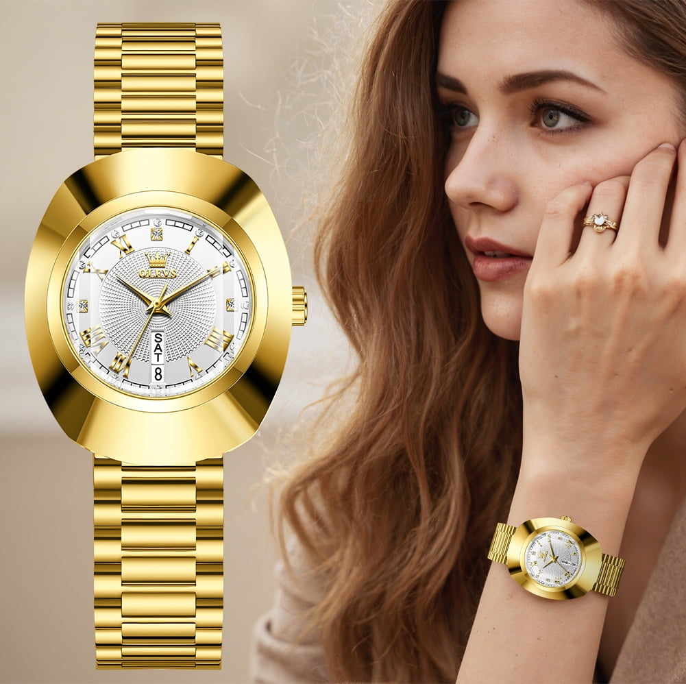 OLEVS Watches for Women Luxury Dress Waterproof Analog Quartz Fashion Gold Plated Tungsten Steel Roman Numeral Date Classic Female Ladies Watches Women Wrist Watches Gift Relojes para Mujer