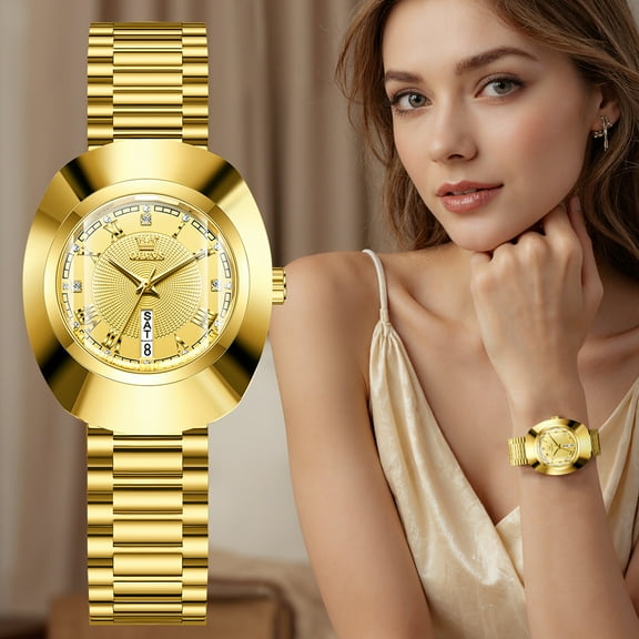 OLEVS Watches for Women Luxury Dress Waterproof Analog Quartz Fashion Gold Plated Tungsten Steel Roman Numeral Date Classic Female Ladies Watches Women Wrist Watches Gift Relojes para Mujer