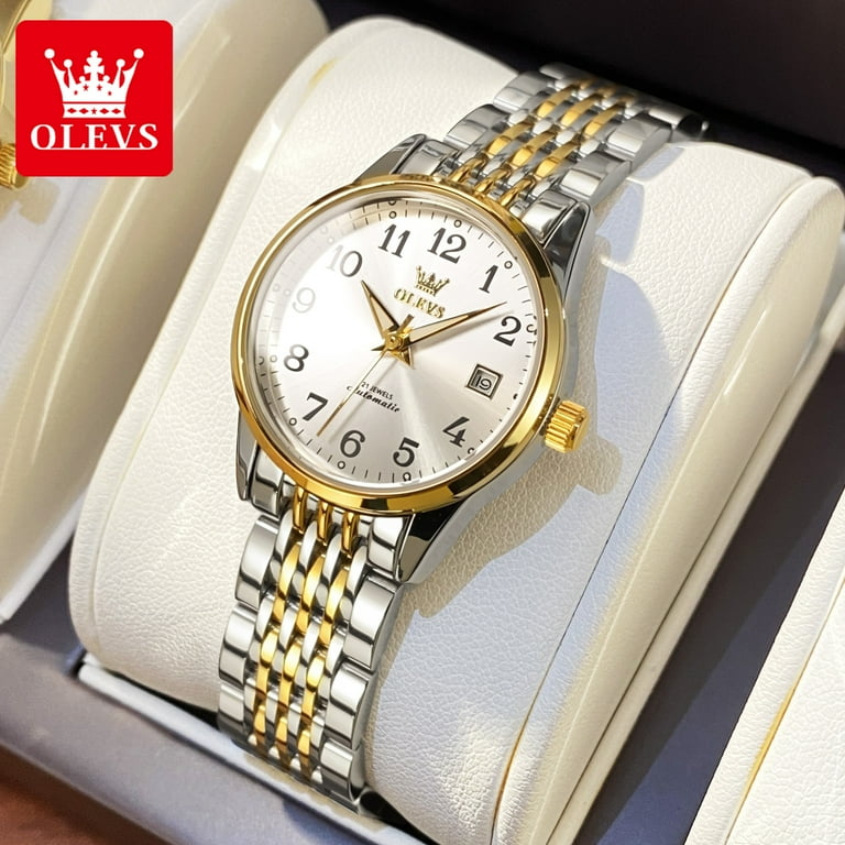 OLEVS Watches for Women Self Winding Easy Reader Luxury Casual Elegant  Dress Date Small Face Two Tone Stainless Steel Band Ladies Watch, Gifts for  Women 