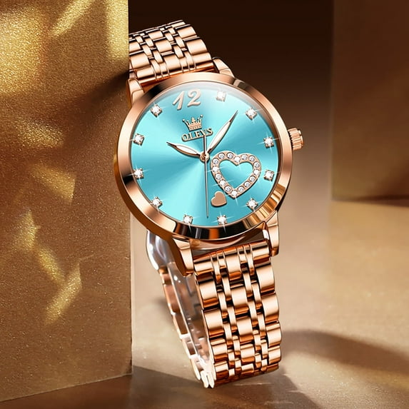 OLEVS Watches for Women Simple Dress Ladies Watch Rose Gold Stainless Steel Watch Waterproof Quartz Date Luxury Diamond Small Wristwatch Women Watches Fashion Analog Female Reloj Mujer