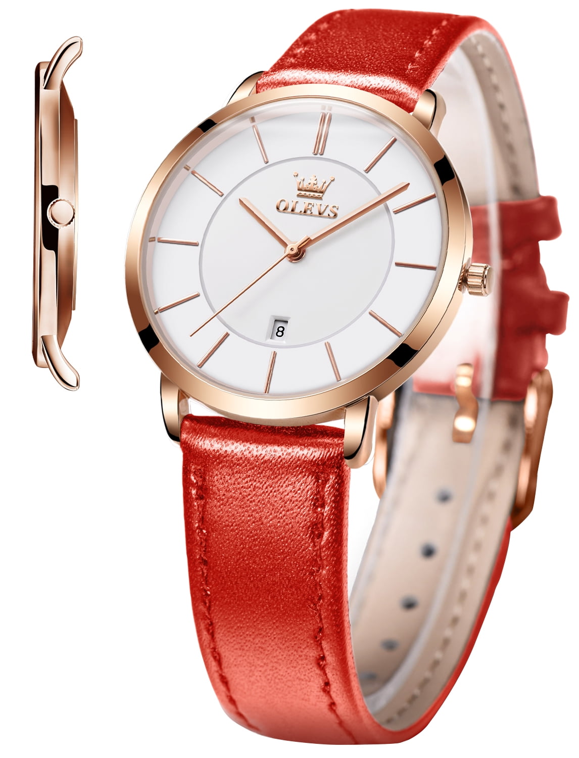 OLEVS Watches for Women Waterproof Womens Wristwatches Analog Quartz Ultra Thin Watches Leather Strap Watches with Date Calendar Ladies Watches Gifts Reloj para Mujer