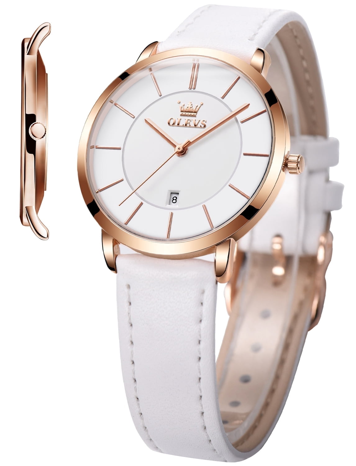 OLEVS Watches for Women Waterproof Womens Wristwatches Analog Quartz Ultra Thin Watches Leather Strap Watches with Date Calendar Ladies Watches Gifts Reloj para Mujer