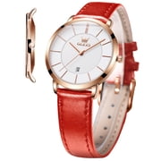 OLEVS Watches for Women Waterproof Womens Wristwatches Analog Quartz Ultra Thin Watches Leather Strap Watches with Date Calendar Ladies Watches Gifts Reloj para Mujer