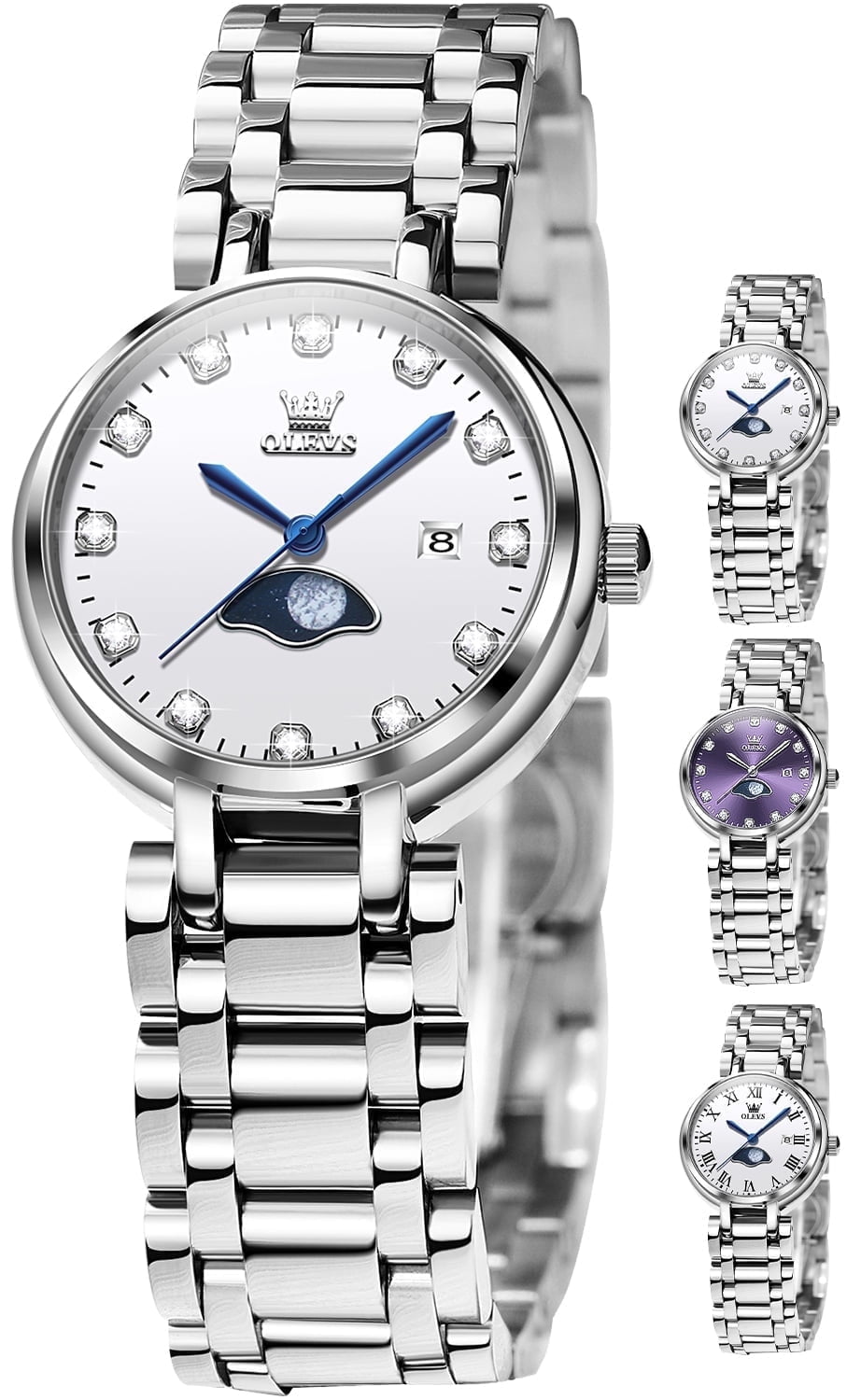 Olevs Silver Women Stainless Steel Analog Quartz Date Waterproof Wrist Watch Amazon.com: OLEVS Watch Women Silver Waterproof Dress  main image 4