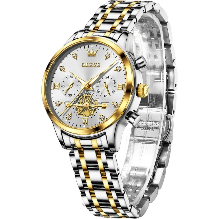 Women\'s Stainless Steel Chronograph Analog Quartz Luminous Diamond Watch Women Colorful Diamond Watches Chronograph Rotatable Bezel  main image 4
