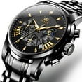 thumbnail image 1 of OLEVS Watches for Men, Mens Watches Quartz Black Stainless Steel Waterproof Luminous Business Calendar Wrist Watch reloj para hombre, 1 of 12
