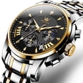 thumbnail image 1 of OLEVS Watches for Men, Mens Watches Quartz Plated Gold Stainless Steel Waterproof Luminous Business Calendar Wrist Watch reloj para hombre Black Dial, 1 of 12