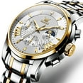 thumbnail image 1 of OLEVS Watches for Men, Mens Watches Quartz Gold Stainless Steel Waterproof Luminous Business Calendar Wrist Watch reloj para hombre White Dial, 1 of 12