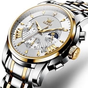OLEVS Watches for Men, Mens Watches Quartz Gold Stainless Steel Waterproof Luminous Business Calendar Wrist Watch reloj para hombre White Dial