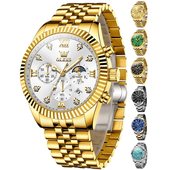 OLEVS Watches for Men, Mens Watches Quartz Gold Stainless Steel Waterproof Luminous Business Calendar Wrist Watch reloj para hombre