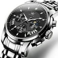 thumbnail image 1 of OLEVS Watches for Men, Mens Watches Quartz Silver Stainless Steel Waterproof Luminous Business Calendar Wrist Watch reloj para hombre Black Dial, 1 of 12