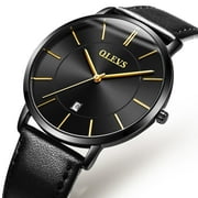 OLEVS Watches for Men Ultra Thin Large Face Fashion Casual Day Watch Mens Black Leather Band Watch Japan Quartz Reloj Mens Watch. Gifts for Men