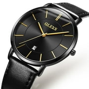 Watches for Men Ultra Thin Large Face Fashion Casual Day Watch Mens Black Leather Band Watch Japan Quartz Reloj Mens Watch. Gifts for Men