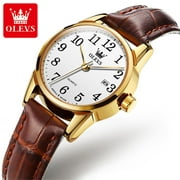 OLEVS Watches for Women Analog Quartz Leather Strap Large Number Easy Read Date Waterproof Female Watch, Gifts for Women, Ladies Wristwatch 5566D