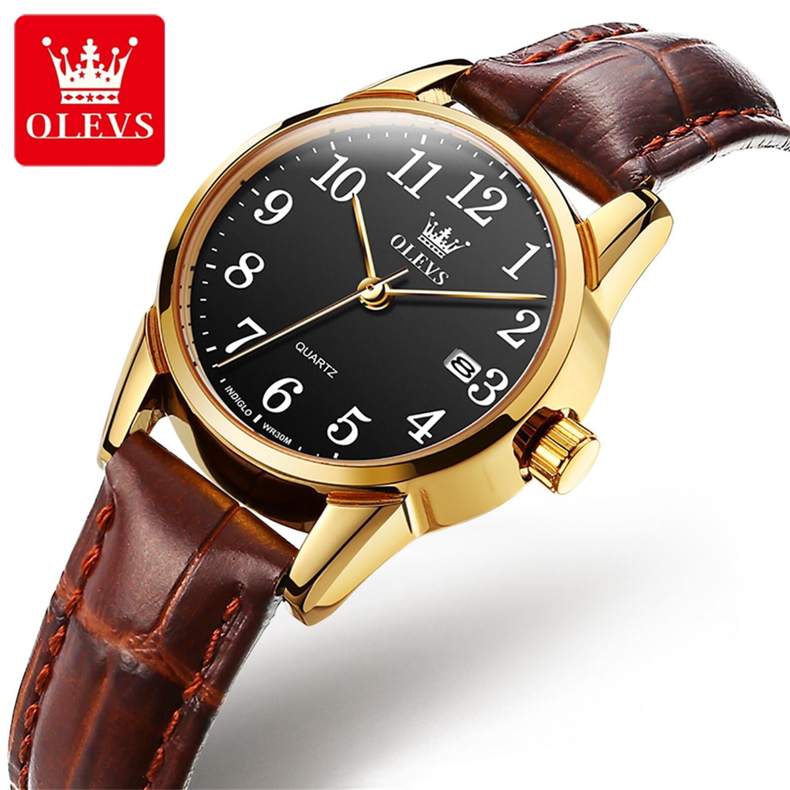 OLEVS Watches for Women Luxury Dress Analog Quartz Easy Read Digital Date Classic Luminous Brown Leather Strap Waterproof Female Wrist Watches Relojes para Mujer