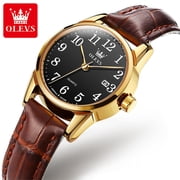 OLEVS Watches for Women Luxury Dress Analog Quartz Easy Read Digital Date Classic Luminous Brown Leather Strap Waterproof Female Wrist Watches Relojes para Mujer