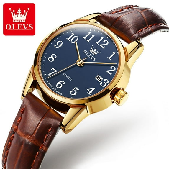 OLEVS Watches for Women Luxury Dress Analog Quartz Easy Read Digital Date Classic Luminous Brown Leather Strap Waterproof Female Wrist Watches Relojes para Mujer