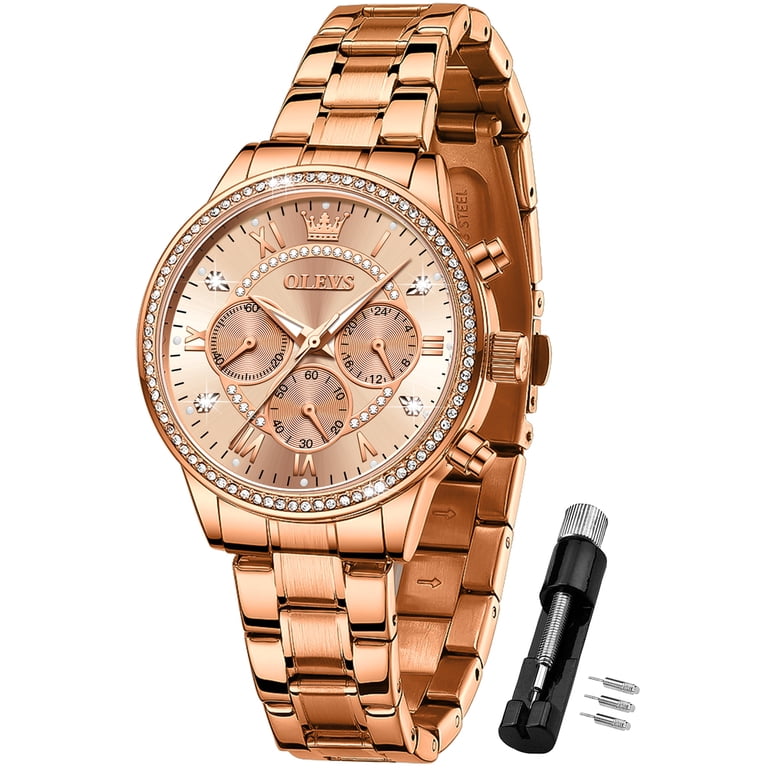 Olevs Womens Rose Gold Brown Vintage Leather Waterproof Reloj Mujer Quartz Watch OLEVS Watches for Women Luxury Dress Analog Quartz Easy Read  main image 4