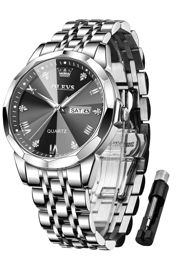 Watches for men Diamond Business Dress Luxury Casual Analog Quartz Stainless Steel Waterproof Luminous Date Men Wrist Watches reloj para hombre Black Dial