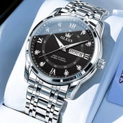 OLEVS Watches For Men Diamond Business Dress Luxury Casual Analog Quartz Stainless Steel Waterproof Luminous Date Men Wrist Watches Reloj Para Hombre Black Dial