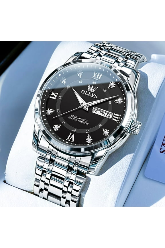 Watches For Men Diamond Business Dress Luxury Casual Analog Quartz Stainless Steel Waterproof Luminous Date Men Wrist Watches Reloj Para Hombre Black Dial