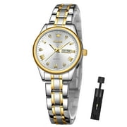 OLEVS Water Resistant Watches for Women Luxury Fashion Quartz Analog Ladies Wrist Watch with Date Stainless Steel Reloj Olevs Mujer, White Watches for Women, Female Adult 5563B