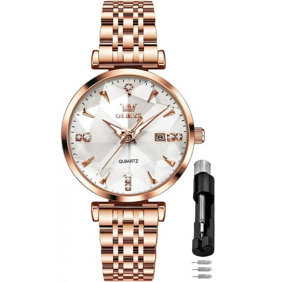 OLEVS Women Watch Fashion Rose Gold Diamond Analog Quartz Female Watch for Women Luxury Dress Ladies Stainless Steel Luminous Waterproof Date Wrist Watches