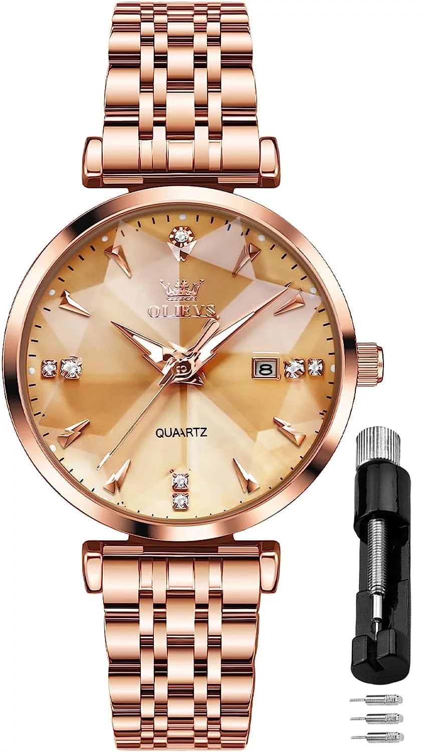 OLEVS Women Watch Fashion Rose Gold Diamond Analog Quartz Female Watch for Women Luxury Dress Ladies Stainless Steel Luminous Waterproof Date Wrist Watches
