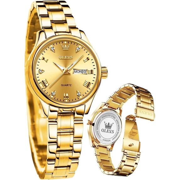 OLEVS Women Watches Business Dress Female Ladies for Small Wrist Watch Gold Plated Silver Tone Stainless Steel Band Analog Quartz Waterproof Lady Watches