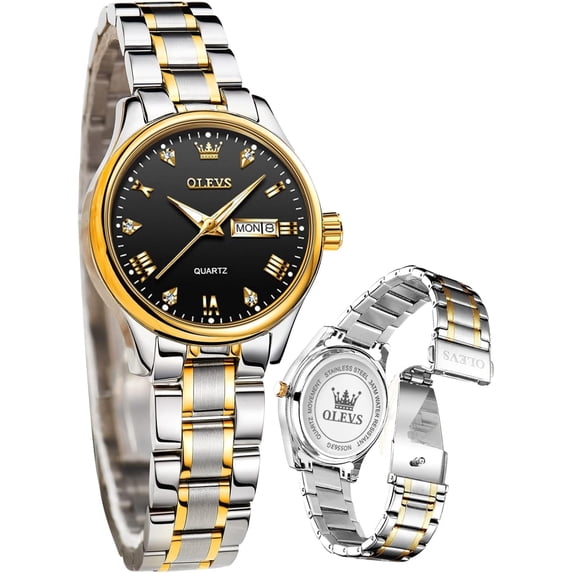 OLEVS Women Watches Business Dress Female Ladies for Small Wrist Watch Gold Plated Silver Tone Stainless Steel Band Analog Quartz Waterproof Lady Watches