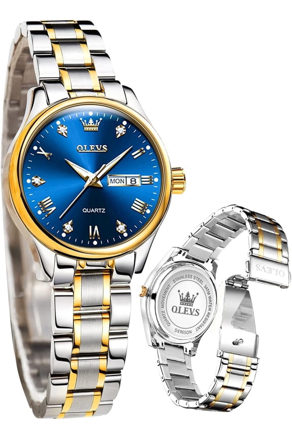 Women Watches Business Dress Female Ladies for Small Wrist Watch Gold Plated Silver Tone Stainless Steel Band Analog Quartz Waterproof Lady Watches