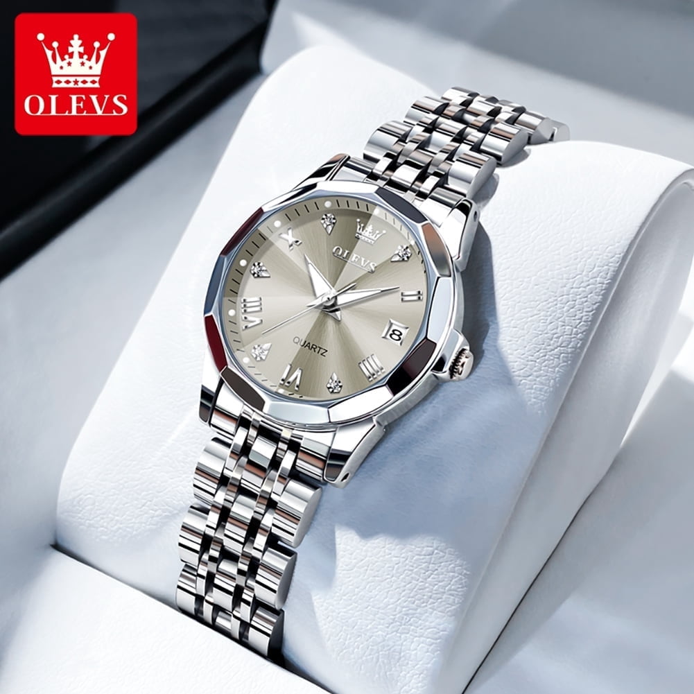 OLEVS Watches for Women Luxury Casual Dress Analog Quartz Digital Date Two Tone Gold Plated Stainless Steel Waterproof Luminous Female Wrist Watch Reloj para Mujer