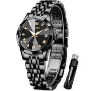 OLEVS Womens Watch Fashion Dress Female Watches for Women Analog Quartz Stainless Steel Waterproof Luminous Two Tone Black Ladies Wristwatch Reloj para Mujer