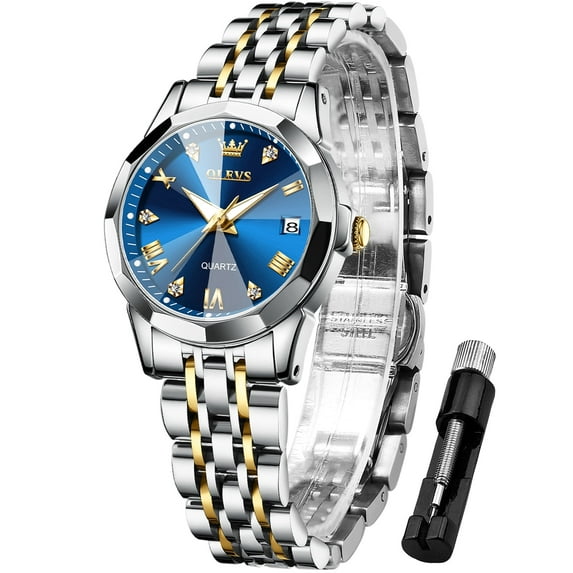 OLEVS Womens Watch Fashion Dress Female Watches for Women Analog Quartz Stainless Steel Waterproof Luminous Two Tone Ladies Wristwatch Reloj para Mujer