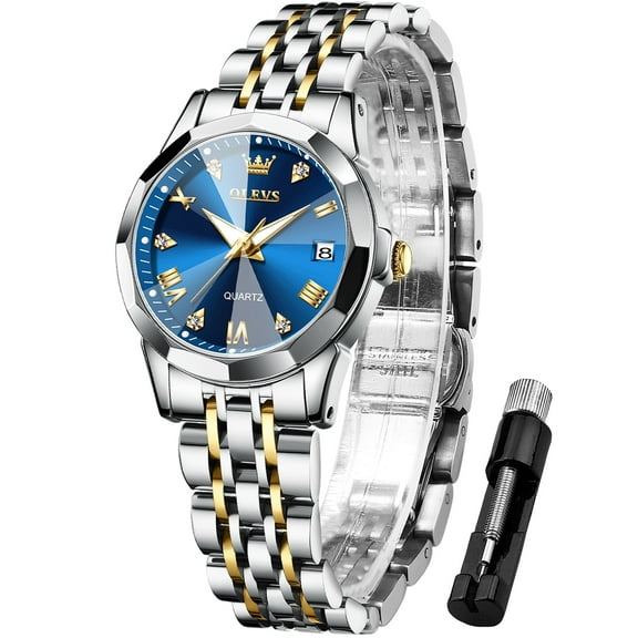 OLEVS Womens Watch Fashion Dress Female Watches for Women Analog Quartz Stainless Steel Waterproof Luminous Two Tone Ladies Wristwatch Reloj para Mujer