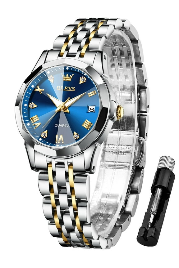 Womens Watch Fashion Dress Female Watches for Women Analog Quartz Stainless Steel Waterproof Luminous Two Tone Ladies Wristwatch Reloj para Mujer