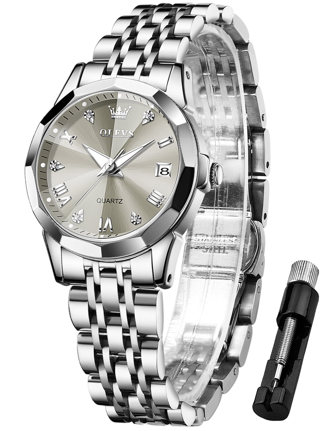 OLEVS Womens Watch Fashion Dress Female Watches for Ladies Analog Quartz Stainless Steel Waterproof Luminous Two Tone Wristwatch