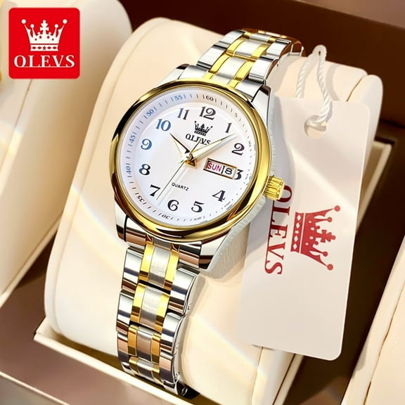 OLEVS Watches for Women Business Dress Two Tone Gold Plated Stainless Steel Analog Quartz Digital Date Waterproof Luminous Ladies Wrist Watches Relojes para Mujer