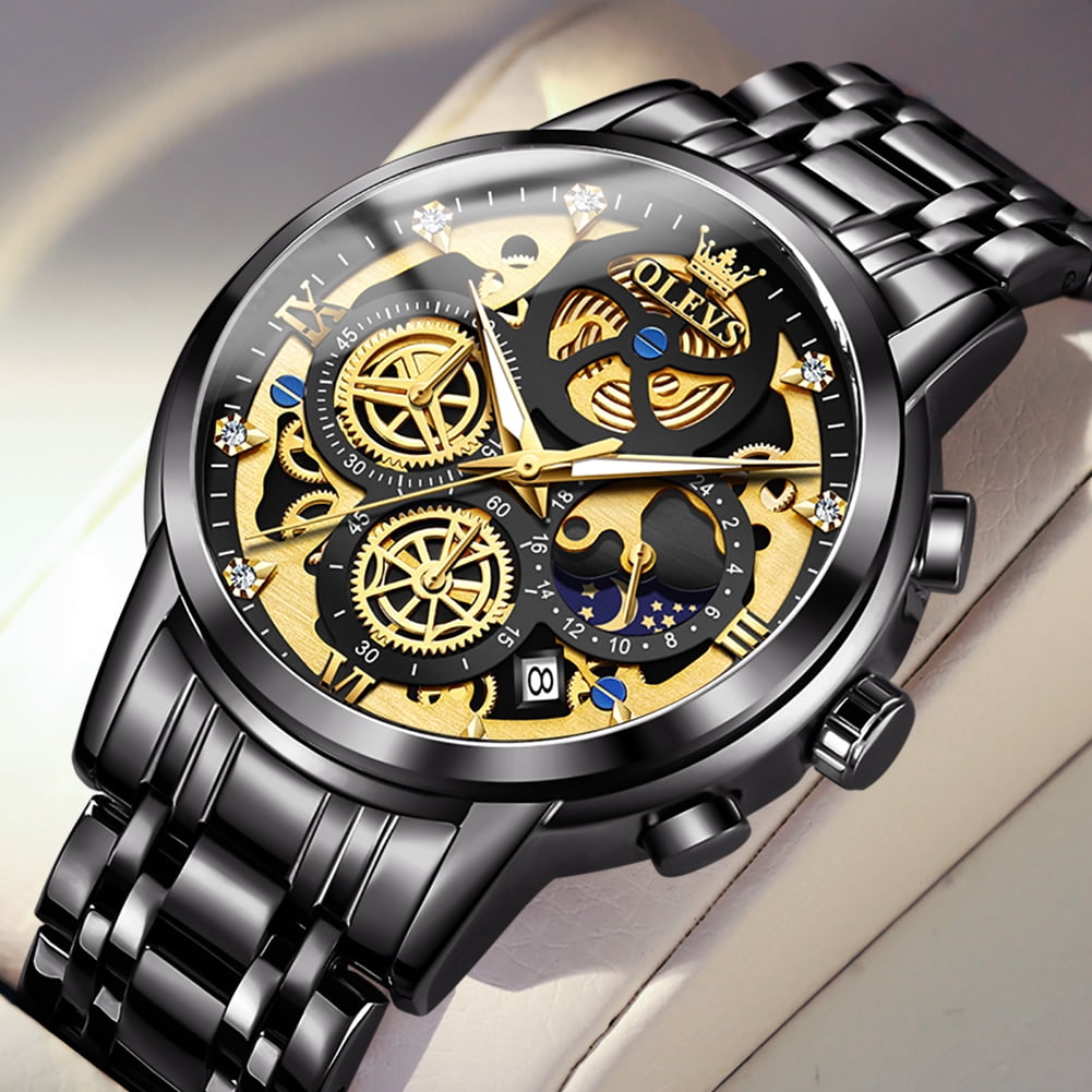 OLEVS Watches for Men Business Dress Luxury Analog Quartz Chronograph Two Tone Gold Plated Stainless Steel Waterproof Luminous Date Casual Mens Wrist Watches Reloj Para Hombre