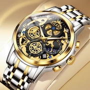 Watches for Men Business Dress Luxury Analog Quartz Chronograph Two Tone Gold Plated Stainless Steel Waterproof Luminous Date Casual Mens Wrist Watches Reloj Pa
