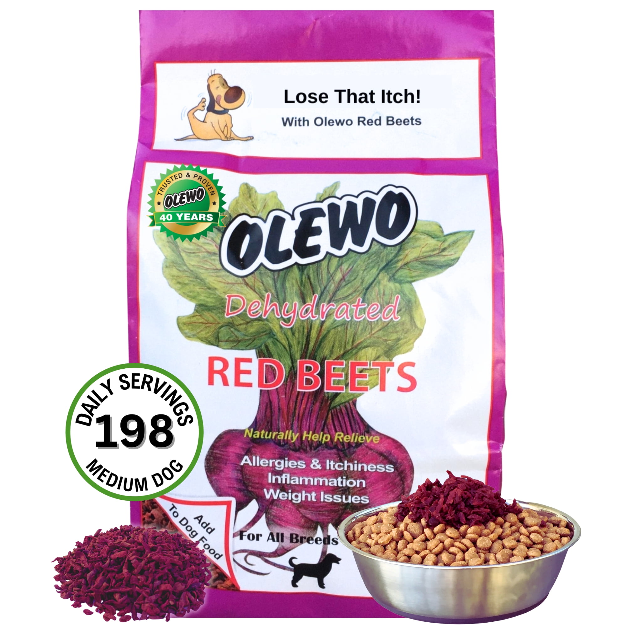 OLEWO Dehydrated Red Beets Skin & Coat Dog Food Toppers, Dog Vitamins