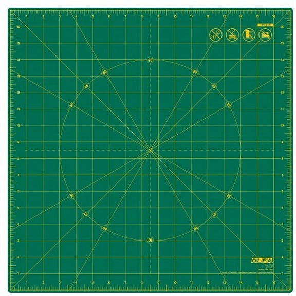 OLFA 17" x 17" Rotating Cutting Mat (RM-17S) - Self Healing 17x17 Inch Square Rotary Mat with Grid for Quilting, Sewing, Fabric, & Crafts, Rotates 360 Degrees, Use with Rotary Cutters (Green)