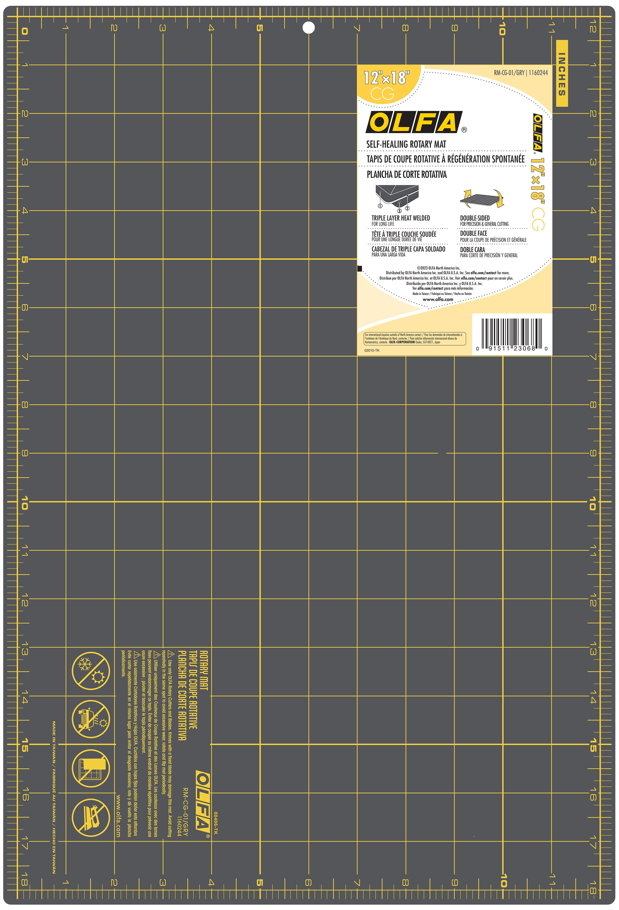 OLFA Double-Sided Self-Healing Rotary Mat 12"X18"-Gray