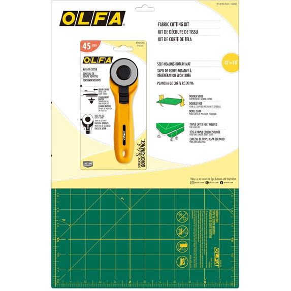 OLFA Fabric Cutting Kit-Green Mat/Yellow Rotary Cutter